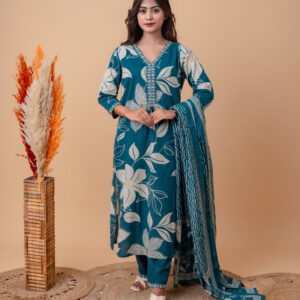 Teal Bloom Cotton Kurta Set