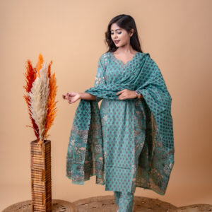 Mint Garden Block Print Cotton Set