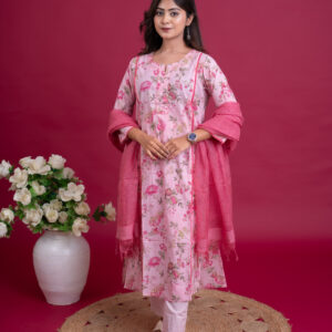 Rosewood Charm Cotton Suit Set with Kota Doria Dupatta