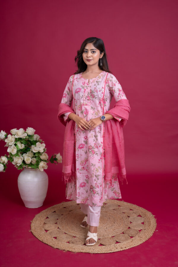 Rosewood Charm Cotton Suit Set with Kota Doria Dupatta